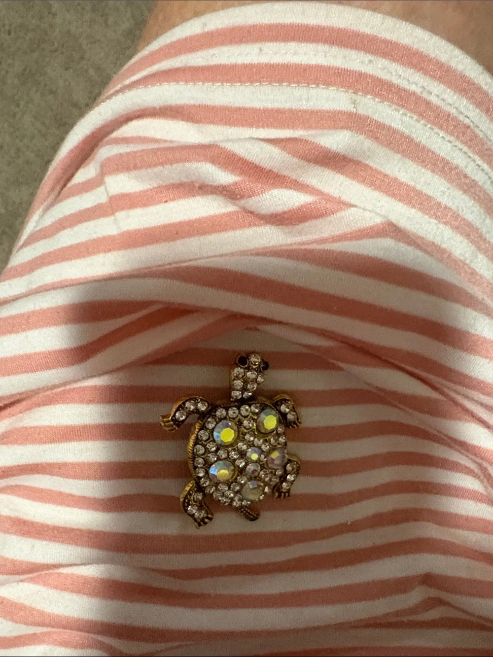 Crystal Turtle Brooch with Aurora Rhinestones
